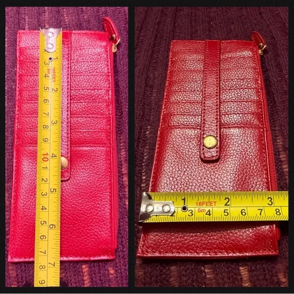 Lodis Red Leather Long Wallet slim Card & Zip Wallet with Gold tone accents - Picture 6 of 9